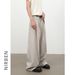 Nirben Men's Classic Wide Leg Straight Pants Solid Color Double Pleats a Line Loose Fit Versatile Casual Trousers_viptrois.com