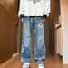 Men's Clothing Vibe Printed Jeans Spring And Autumn Trendy Hip Hop Pants Handsome Loose Wide Leg Mopping Pants_viptrois.com