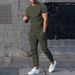 Men's Solid Color Casual Round Neck Short Sleeve Sports T Two-piece Suit_viptrois.com