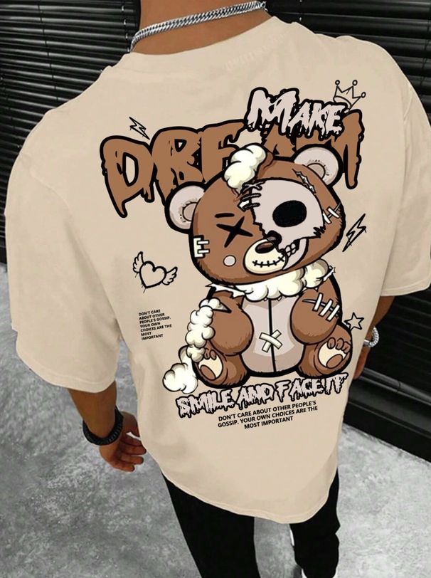 Men's Clothing Unisex Summer Casual Fashion T Shirt Creative Design Cartoon Featuring Bear Print_viptrois.com