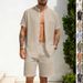 Men's Clothing Summer Linen Cardigan Shirt And Beach Shorts 2 Piece Casual Set Short Sleeved Clothing_viptrois.com