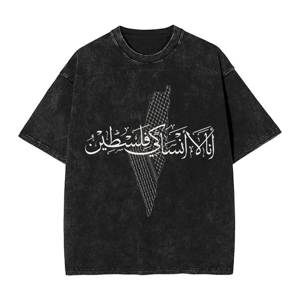 Camiseta De Moda Con Estampado De Mapa De Palestina Y Letras Árabes, Camiseta De Manga Corta De Algodón Con Cuello Redondo, Ropa Oversize De Verano_viptrois.com