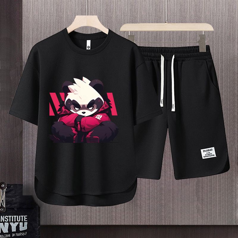 Men's Clothing 2024 Waffle Casual Summer Suit Men's Loose Teen Short sleeved T shirt Shorts Handsome Two piece Suit_viptrois.com