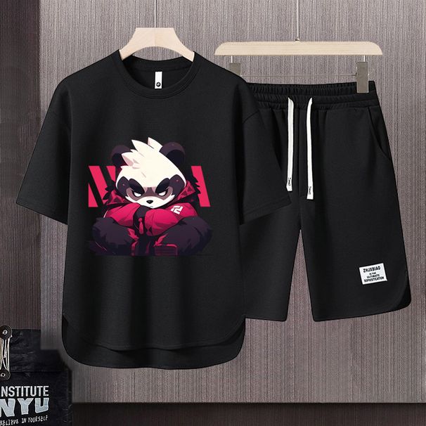 Men's Clothing 2024 Waffle Casual Summer Suit Men's Loose Teen Short sleeved T shirt Shorts Handsome Two piece Suit_viptrois.com