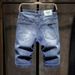 Men's Light Blue Denim Shorts Shorts Loose Straight Plus Size Large Pants Fat Guy Pants Mid-Length Pants_viptrois.com