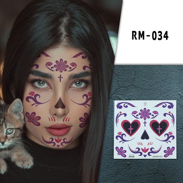 Halloween Face Tattoo Flowers Day of the Dead tattoo stickers Party makeup face stickers_viptrois.com
