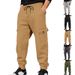 Men's Fleece Lined Cargo Pants Casual Loose Fit Long Trousers Multi Pocket Autumn Winter Drawstring_viptrois.com