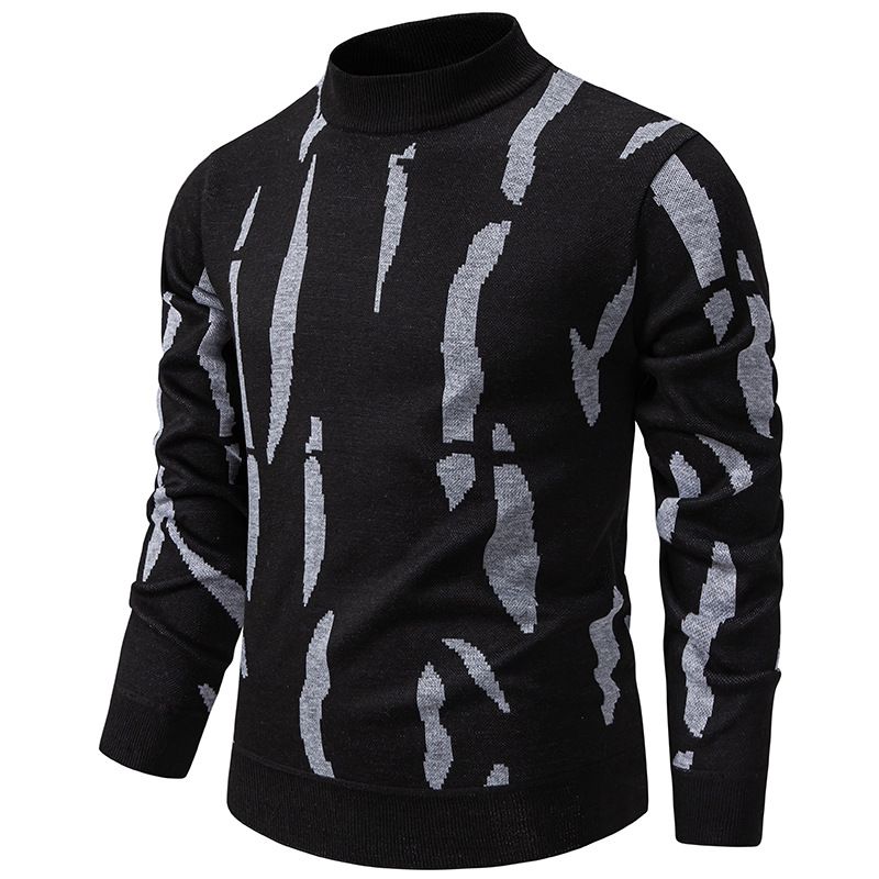 "Men's Fleece-Lined Print Sweater – Winter-Ready Semi-Turtleneck Pullover With Relaxed Fit (M-4XL, 4 Neutral Tones)"_viptrois.com
