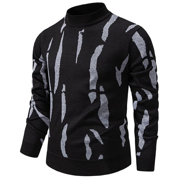 "Men's Fleece-Lined Print Sweater – Winter-Ready Semi-Turtleneck Pullover With Relaxed Fit (M-4XL, 4 Neutral Tones)"_viptrois.com