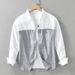 7366 Japanese Oxford Spinning Long-sleeved Shirt Men's Splicing Versatile Casual Literary Loose Top Men's Hair_viptrois.com