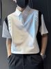 Men's Clothing Shirt Collar Polo Shirt Men's Niche Design Summer Short Sleeved Trendy Brand Handsome Lapel Splicing T Shirt Three Quarter Sleeves_viptrois.com