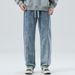 Autumn And Winter New Elastic Waist American High Street Straight Jeans Men's Loose Retro Versatile Wide-footed Jeans_viptrois.com