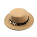 French British style pearl ribbon flat top hat autumn and winter new wool hat female gentleman hat wide brim felt hat_viptrois.com