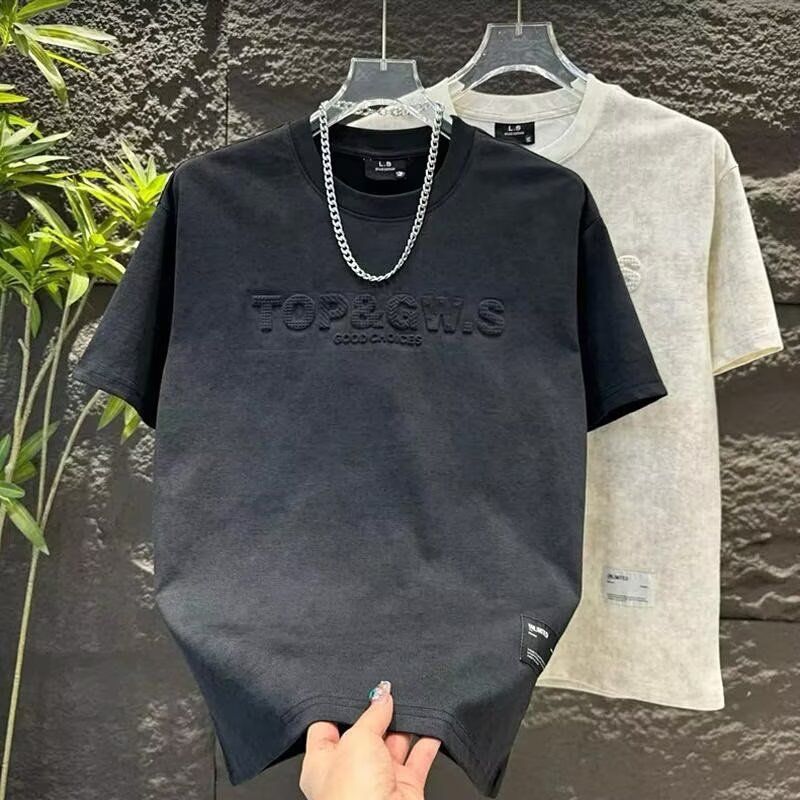 Men's Premium Heavyweight Tie-Dye Letter Print Short Sleeve T-Shirt - Breathable Linen Blend, Relaxed Fit For Summer Casual Wear_viptrois.com
