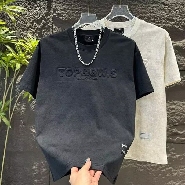 Men's Premium Heavyweight Tie-Dye Letter Print Short Sleeve T-Shirt - Breathable Linen Blend, Relaxed Fit For Summer Casual Wear_viptrois.com