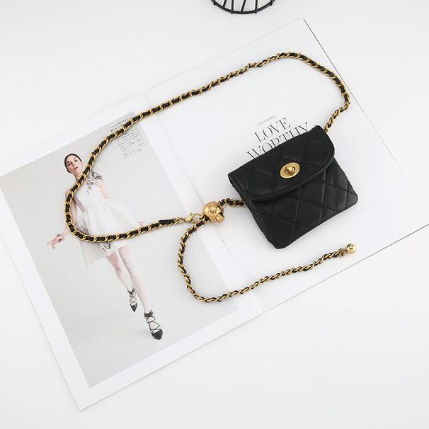 Small golden ball waist chain bag Women's diamond belt bag ins mini lightweight chain crossbody bag_viptrois.com