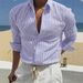 Men's Casual Striped Shirt – Long Sleeve Korean Style Lightweight Shirt | Business Casual & Everyday Wear_viptrois.com