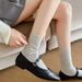 Spring And Summer Thin Socks Women's Hollow Four Leaf Clover Trendy Mid Tube Women's Socks Cream White Mesh Boneless Pure Cotton Pile Socks_viptrois.com