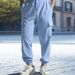 Men's Casual Multi Pocket Trousers Closed Collar Tie Cotton And Linen Straight Leg Pants_viptrois.com
