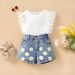 Mother & Kids Foreign trade children's clothing summer girls internet celebrity suit western style girl new mesh lace top embroidered denim shorts_viptrois.com