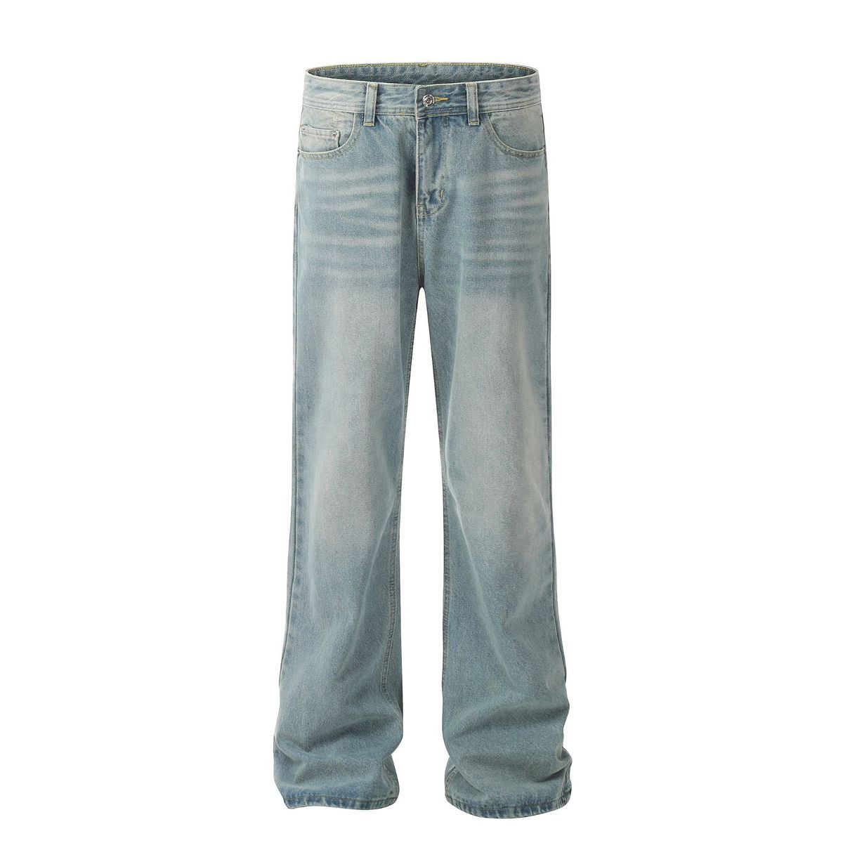 Men's Clothing Street Straight Washed Light Blue Trendy Retro Loose Versatile Denim Casual Pants_viptrois.com