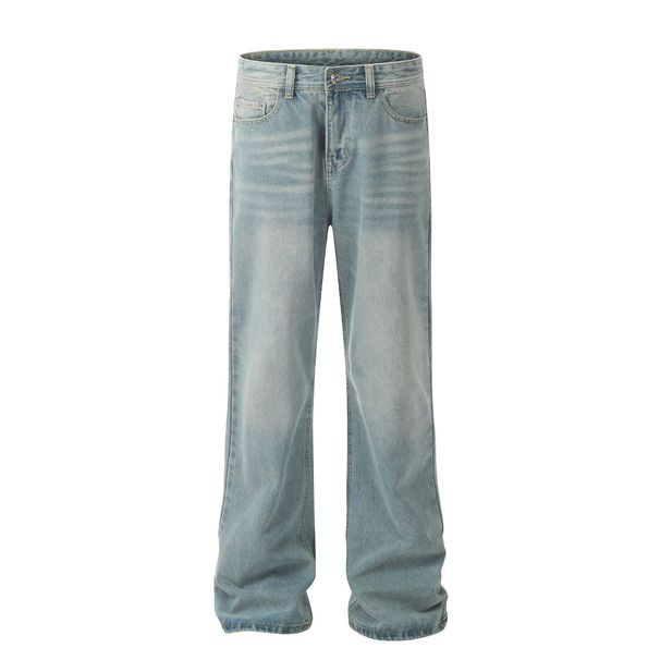 Men's Clothing Street Straight Washed Light Blue Trendy Retro Loose Versatile Denim Casual Pants_viptrois.com