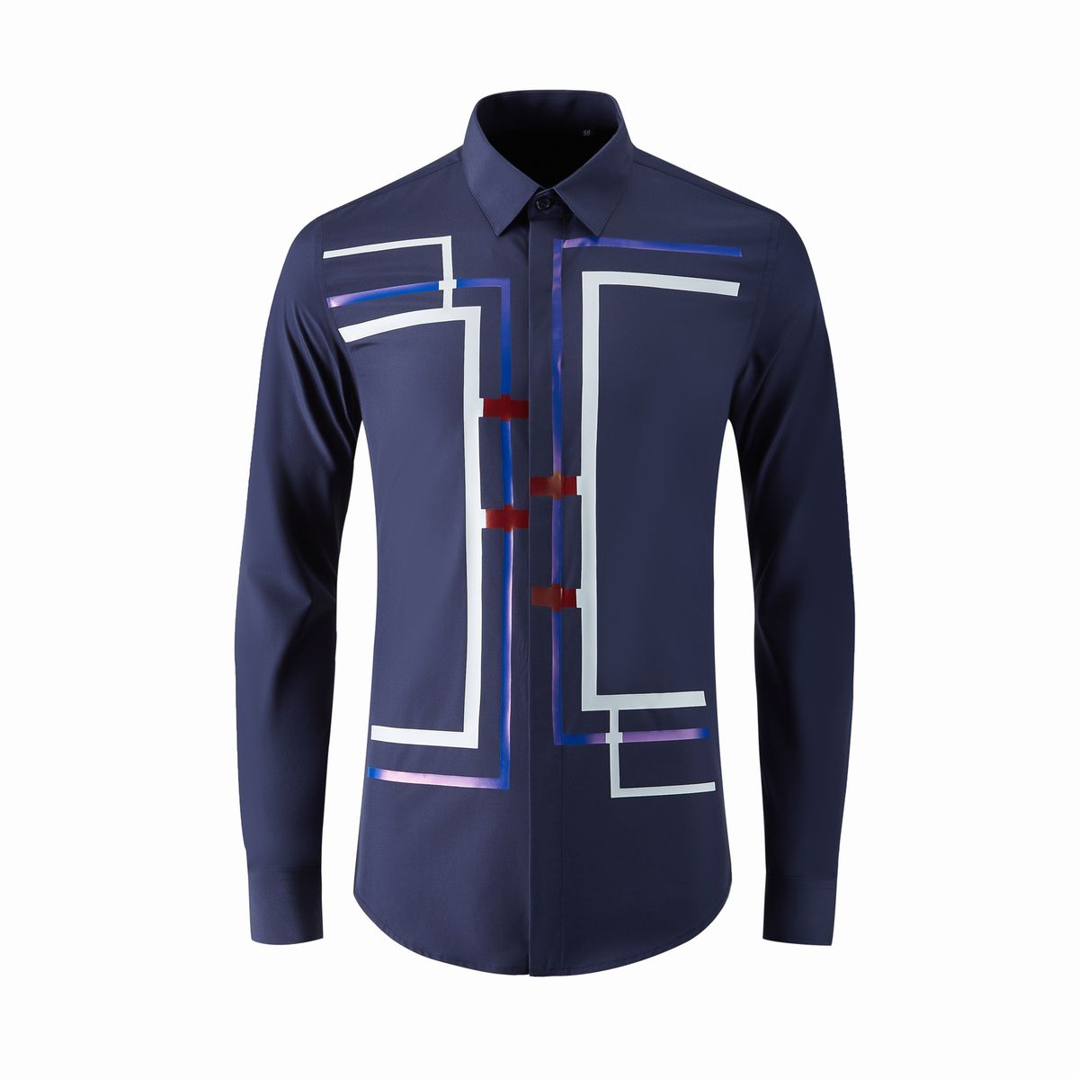 Men's Geometric Print Slim Fit Long Sleeve Shirt – Modern & Stylish Casual Top Elevate Your Style With Geometric Prints_viptrois.com