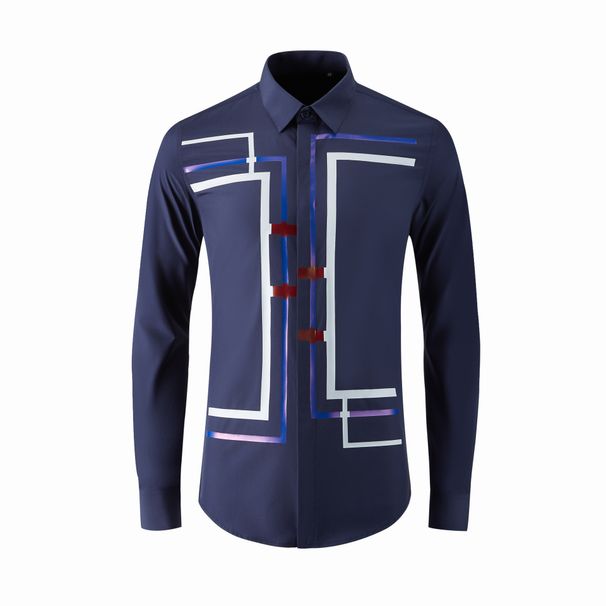 Men's Geometric Print Slim Fit Long Sleeve Shirt – Modern & Stylish Casual Top Elevate Your Style With Geometric Prints_viptrois.com