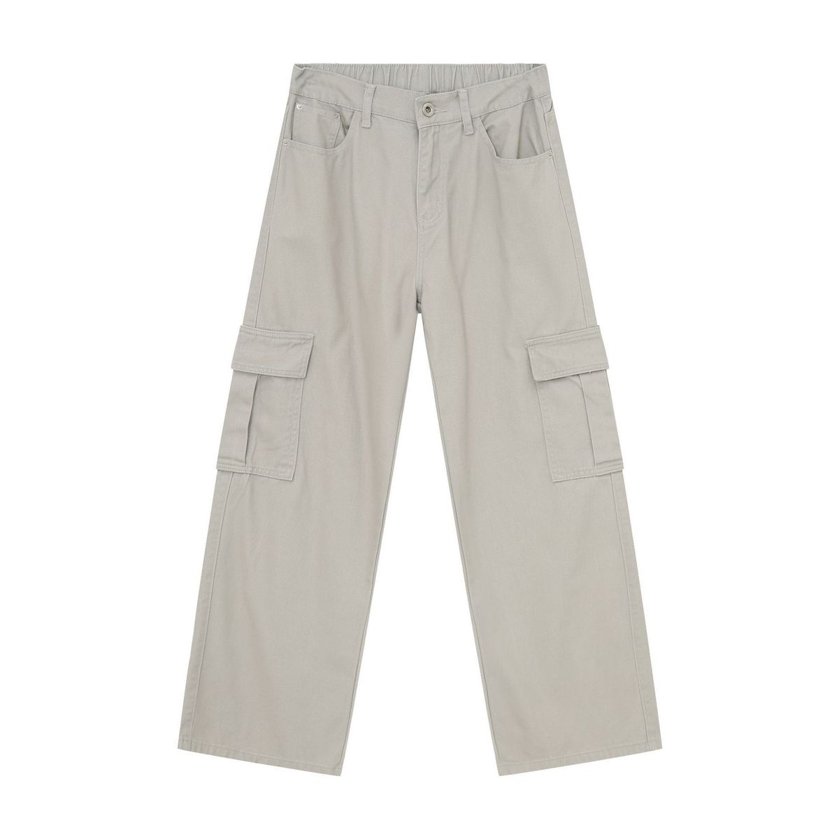 EF JEANS | 2024 New Vintage Simple Large Pocket Color Semi-elastic Waist Overalls Light Grey Jeans_viptrois.com