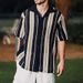Men's Clothing Spring And Summer New Casual Knitted Splicing Striped Mesh Top Light Business Men's Shirt_viptrois.com