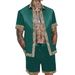 Men's Clothing Men's Casual Loose Short Sleeved Shirt Shorts Hawaiian Suit Trend 3D Digital Printing_viptrois.com