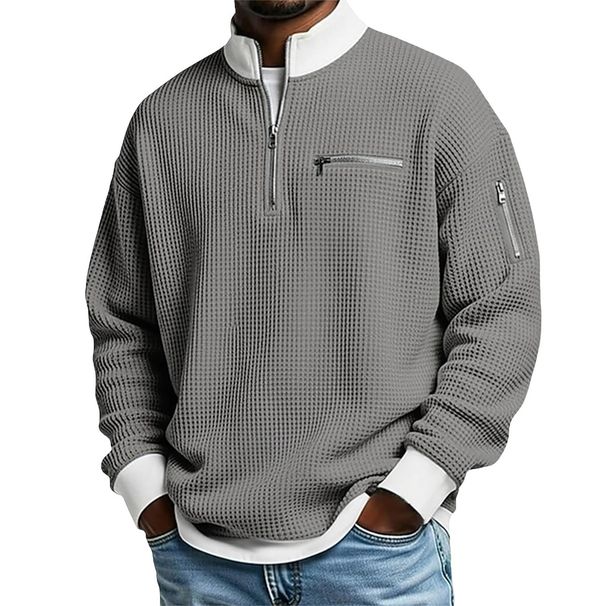 Cross-Border American Style Hot Sale Stand Collar Color-Block Zipper Sweatshirt Sports Fashion Long Sleeve Casual_viptrois.com