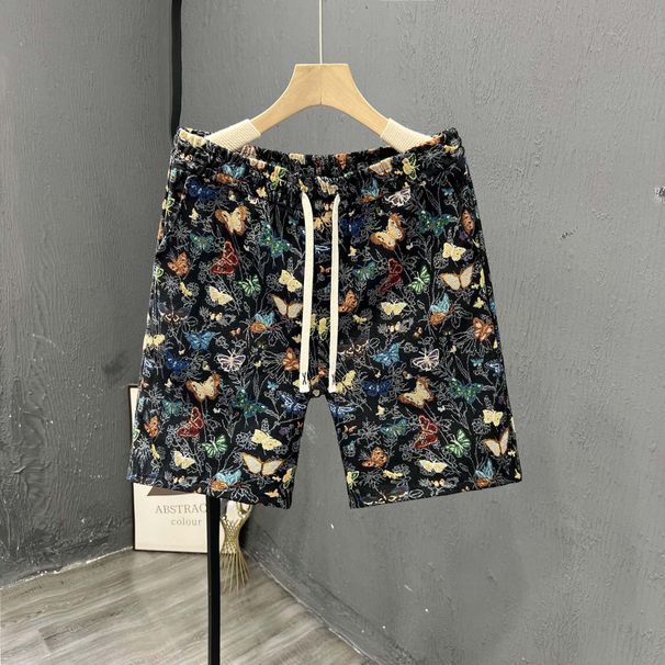 Men's Cropped Butterfly Shorts Summer Design Trendy Straight Leg Beachwear Casual Five Point Pants_viptrois.com