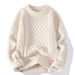 Men's Cable Knit Swea Casual Versatile European And American Style Mature Solid Color Knitted Pullover Round Neck_viptrois.com