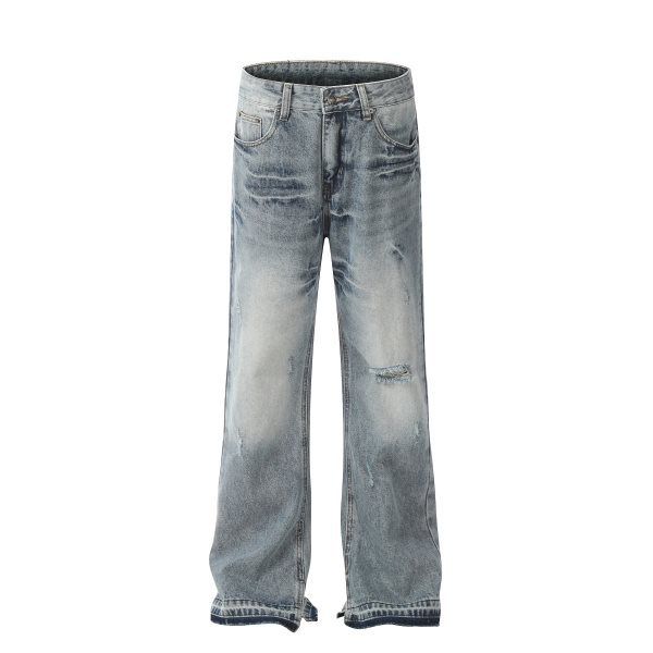 Men's Clothing High Street Washed Loose Wide Leg Large Hole Silhouette Flared Stacked Jeans Jeans_viptrois.com