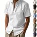 Men's Clothing Linen Loose Casual Lapel Casual Short Sleeved Shirt_viptrois.com