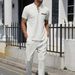 Summer Men's Waffle Knit Pocket T-Shirt & Long Pants Casual Lounge Set - Breathable Cotton Blend, Comfort Fit, S-XXXL (Khaki, White, Gray, Black, Blue_viptrois.com