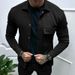 Pulse Cross-Border Autumn Casual Heavy Twill Lapel Long Sleeve Top European And American Single-Breasted Men's Solid Color_viptrois.com