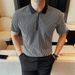 Men's Pinstripe Polo Shirt - Summer Casual Short Sleeve With Lapel & Half Zip Design_viptrois.com