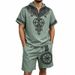 Men's Clothing Men's Viking Style Printed Suit Casual Top And Shorts Set Summer Bamboo Retro Hooded For Formal & Casual_viptrois.com