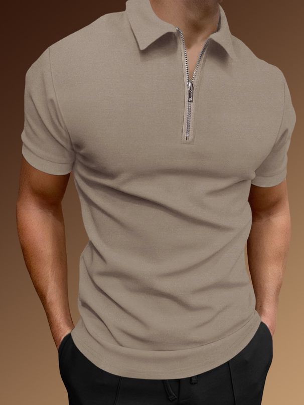 Men's Half-Zip Polo Shirt – Breathable Cotton Blend, Short Sleeve Casual & Sporty Top For Summer_viptrois.com