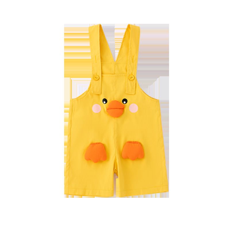 Mother & Kids Children's Performance Costume Suit Short Sleeved Summer Rainbow Color Cute Little Yellow Duck Animal Overalls Kindergarten_viptrois.com