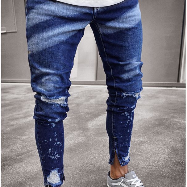 Monochrome Man- Ripped Men's Pants Paint Zipper Slim Fit Skinny Jeans Light Trend European And American Hot Style_viptrois.com