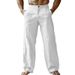 Men's Clothing Men's Linen Summer Beach Pants Button Slant Pocket Straight Leg Pants Solid Color Comfortable Breathable Trousers_viptrois.com