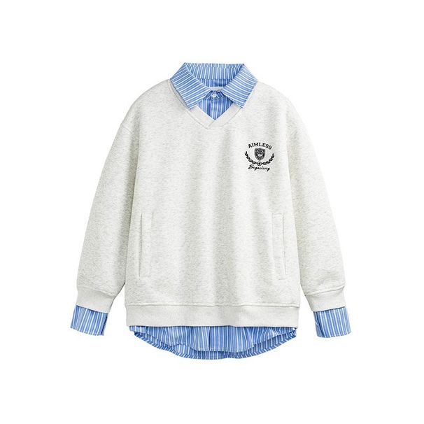 Hip-Hop Oversized College Style Patchwork Shirt-Collar Sweatshirt – Men’s Streetwear Pullover (Layered Mock Two-Piece, M-3XL, Retro Urban Aesthetic)_viptrois.com