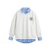 Hip-Hop Oversized College Style Patchwork Shirt-Collar Sweatshirt – Men’s Streetwear Pullover (Layered Mock Two-Piece, M-3XL, Retro Urban Aesthetic)_viptrois.com