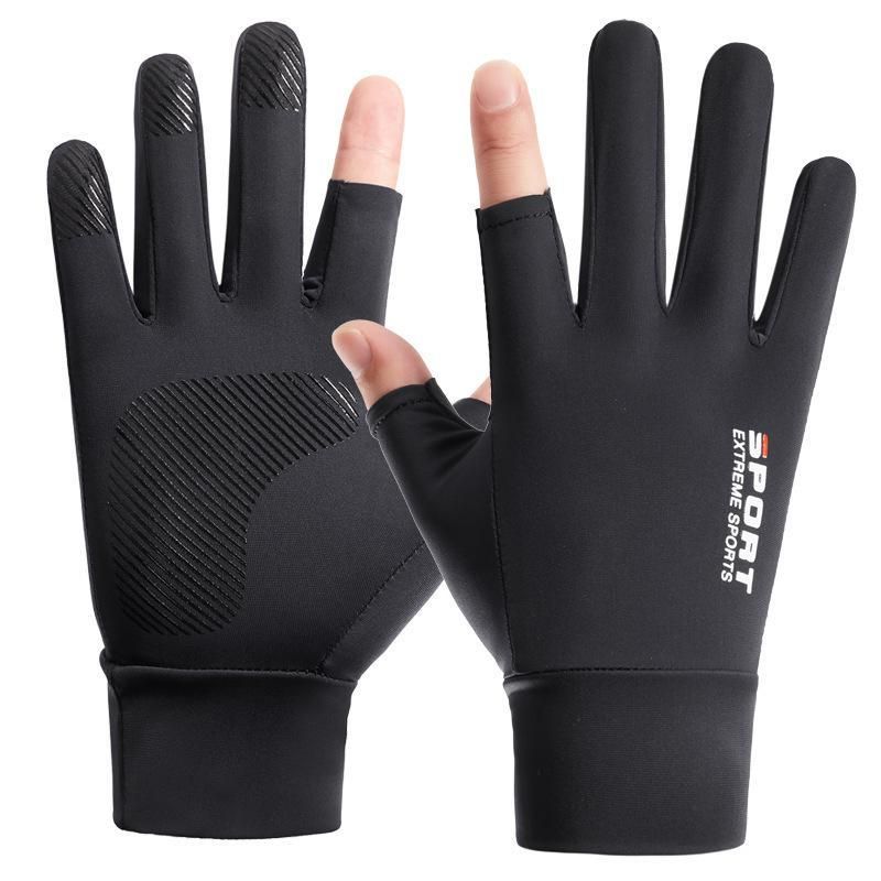 Ice Silk Men Summer Two-Finger Exposed Cycling Driving Outdoor Thin Gloves Xinji A34B_viptrois.com
