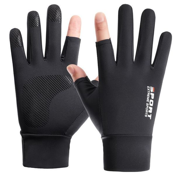 Ice Silk Men Summer Two-Finger Exposed Cycling Driving Outdoor Thin Gloves Xinji A34B_viptrois.com