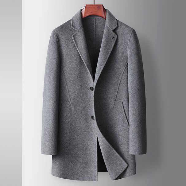 Men's Clothing handmade double sided woolen windbreaker mid length youth solid color business casual woolen coat_viptrois.com
