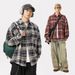 Monochrome Man- American Retro Plaid Long Sleeve Men Spring New Turn-Down Collar Pocket Shirt Textured Loose Couple Jacket For Women_viptrois.com